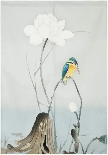 Vista 10 de Cortina japonesa Noren para puerta, pintura de tinta, hojas y pájaros, cortina para puerta, tapiz divisor de habitación, 33 x 47 pulgadas Bird 2