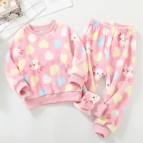 Vista 5 de ZHICHUANG Ropa de invierno de manga larga con estampado de dibujos animados de vellón para el hogar 2 piezas ropa cálida de invierno