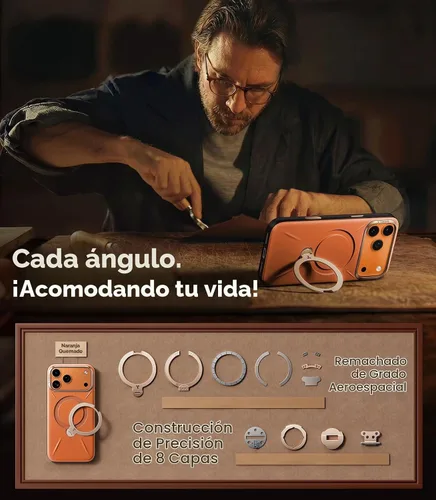 Vista 4 de TORRAS Q3 VegSkin - Funda de piel para iPhone 17 Pro Max, soporte magnético de 360 grados, compatible con MagSafe, control de cámara, a prueba