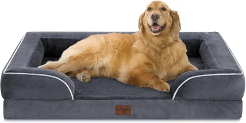 Vista 54 de Comfort Expression - Cama ortopédica para perros medianos, 28 x 19 pulgadas, cama impermeable y de apoyo de espuma con cojines removibles, sofá