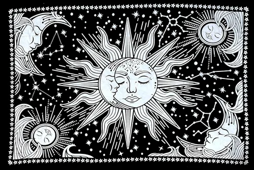 Vista 7 de ICC - Tapiz de sol y luna, tapiz de sol blanco y negro, sábana para colgar en la pared, decoración de habitación, tapices estéticos de arte místico