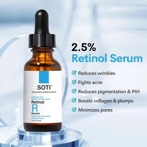 Vista 7 de Suero facial de retinol, reduce arrugas, manchas de edad, marcas postacné. Estimula el colágeno, piel firme, antienvejecimiento con ácido