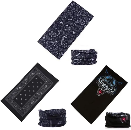 Vista 3 de Bandana para la cabeza, polaina para el cuello, bufanda, pasamontañas, máscara facial Negro (12 piezas)