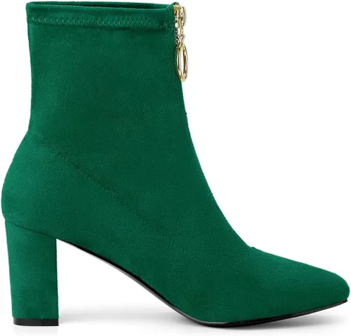 Vista 6 de Allegra K Botines de tacón alto grueso con cremallera frontal para mujer