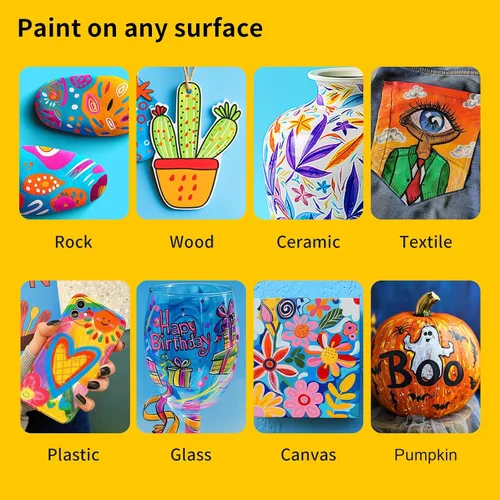 Vista 3 de NAWOD 40 bolígrafos de pintura acrílica, marcadores acrílicos de doble punta, con punta fina y de puntos, marcadores de tela para textiles, rocas