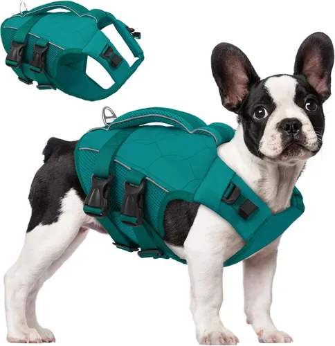 Vista 11 de ASENKU Chaleco salvavidas para perros, chaleco de natación para perros de alta flotación con asas de rescate para perros pequeños, medianos