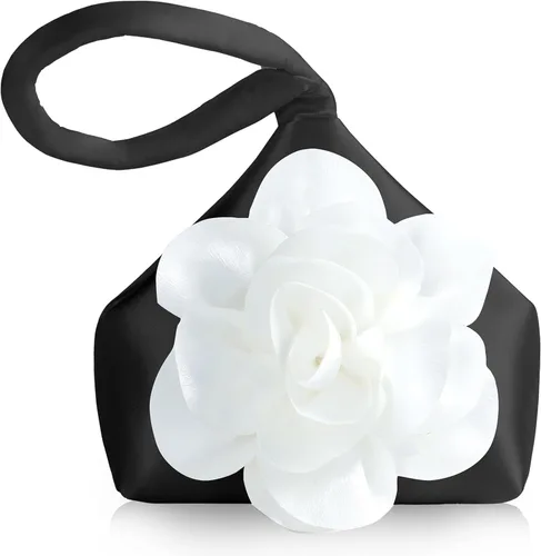 Vista 8 de BABEYOND Bolsos de mano para mujer, bolsos de noche de satén con flores, bolso de pulsera elegante para fiestas, uso diario, boda