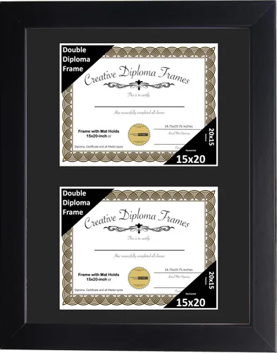Vista 26 de Creative Picture Frames Marco de diploma doble clásico negro de 6 x 8 pulgadas con vidrio negro y colgador de pared instalado