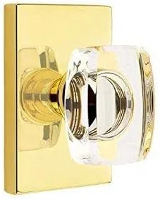 Vista 6 de Emtek Juego completo de simulación, roseta rectangular moderna, perilla de cristal Windsor moderna (latón satinado)