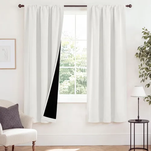 Vista 62 de NICETOWN Biscotti Beige 100% Cortinas opacas de 45" de largo para cocina, bolsillo con varilla para sótano completamente opaco, cortinas térmicas