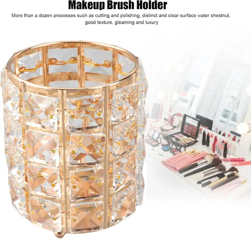 Vista 3 de Crystal Makeup Brush Holder, European Style Rounded Glass Cosmetic Organizer,for Vanity,Elegant & Durable Makeup Brush Organizer (Gold)