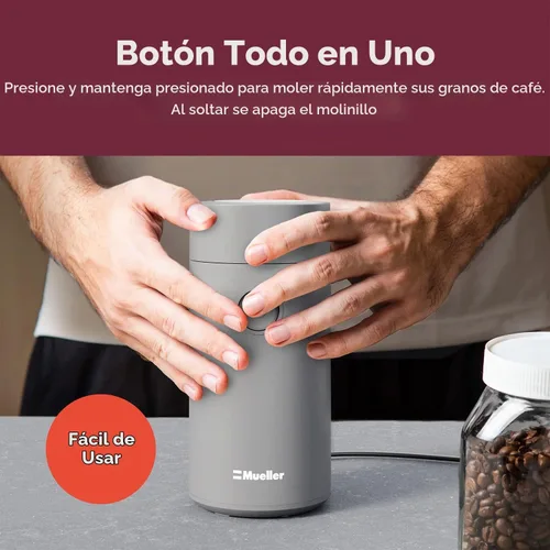 Vista 6 de MuellerLiving Molinillo de café eléctrico para especias, nueces, hierbas y granos de café, cuchilla afilada, acero inoxidable - gris
