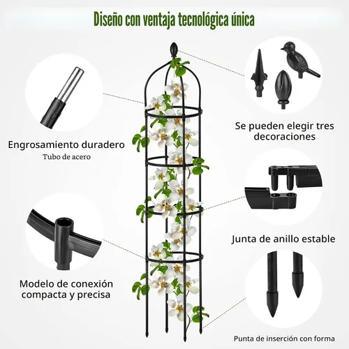 Vista 4 de Enrejado de obelisco de jardín para plantas trepadoras al aire libre, 6 pies, rosal, enrejado redondo para macetas, enrejado de flores de metal a