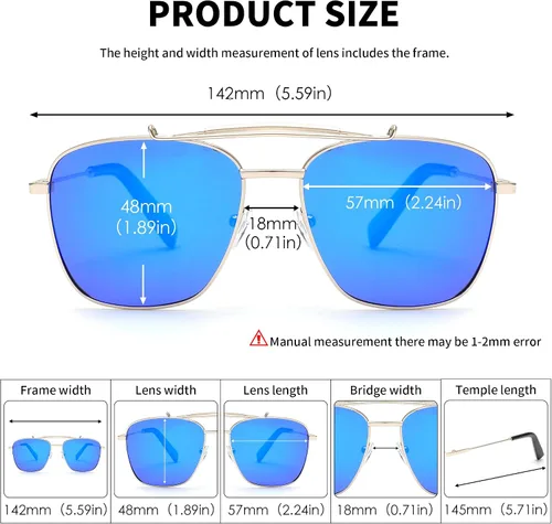Vista 6 de JIM HALO Gafas de sol de aviador cuadradas de gran tamaño para hombres y mujeres, marco de metal polarizado retro UV400