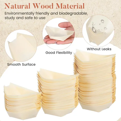 Vista 4 de Hemoton Platos de madera desechables de bambú para barcos de madera, mini sushi, bandeja para servir sushi, bandeja para servir sushi con hojas