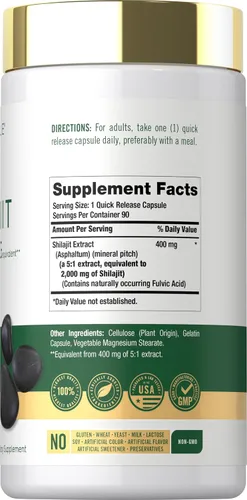Vista 2 de Carlyle - Cápsulas de Shilajit 2000mg 90 unidades Suplemento sin OMG y sin gluten