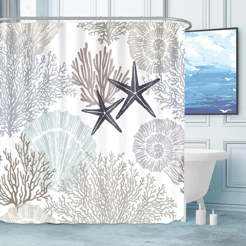 Vista 11 de Tritard Cortina de ducha pequeña de 36 x 72 pulgadas, tamaño medio, cortinas de ducha de tela impermeable náutica costera para baño, cortina de baño