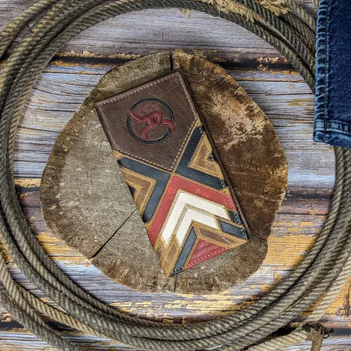Vista 4 de HOOEY Cartera Western Rodeo de cuero para hombre, Patchwork- RojoNegro, Western