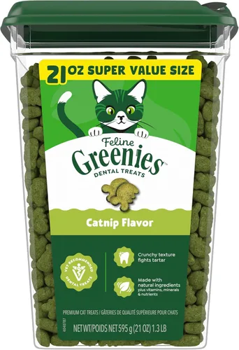 Vista 10 de Greenies Golosinas dentales naturales para gatos adultos recomendadas por veterinarios felinos, sabor hierba gatera, bolsa de 2.1 onzas