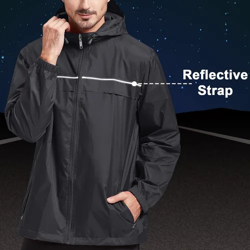 Vista 3 de SWISSWELL Chaqueta de lluvia impermeable para hombre, abrigo ligero para correr, rompevientos, golf, moda
