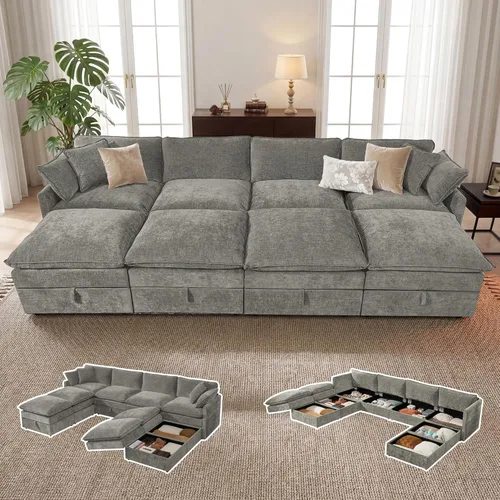 Vista 16 de Sofá modular con almacenamiento, sofá cama de 103 pulgadas, sofá cama seccional, sofá nube de gran tamaño con otomana móvil, sofá moderno de 6