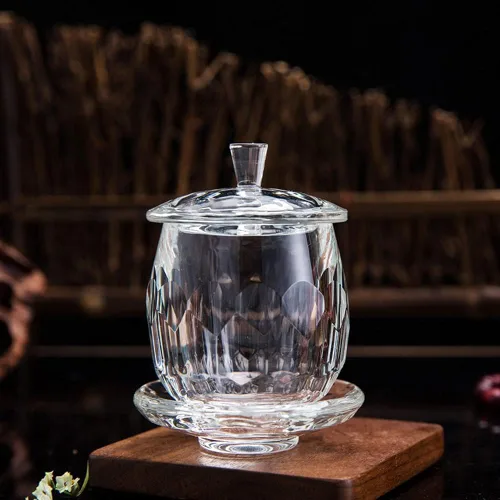 Vista 3 de Houlu 1 taza de altar de cristal de cristal, taza de agua bendita, taza de adoración budista tibetana - Lotus (transparente)