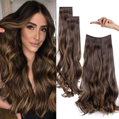 Vista 9 de Extensiones de cabello invisibles con halo mejorado con 3 piezas de diadema ajustable, largo, ondulado, extensiones de cabello rubio decolorado