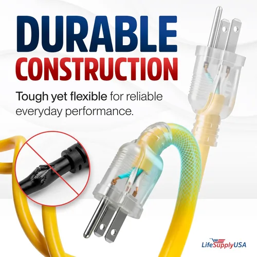 Vista 3 de Cable de extensión de 3 pies para interiores y exteriores 10/3 calibre Ultra resistente de 3 clavijas SJTW, impermeable, flexible, resistente al