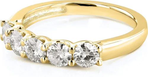 Vista 7 de Kobelli Alianza nupcial de cinco piedras de 45 quilates TGW redonda brillante cerca de moissanita incolora (GH) en oro amarillo de 14 k