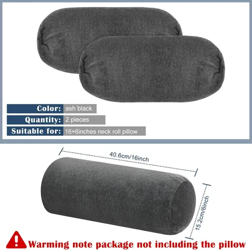 Vista 5 de 2 fundas de almohada cervical de terciopelo de 16 x 6 pulgadas con cremallera, solo fundas de almohada de cuello redondo, fundas de almohada