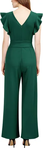 Vista 2 de Knitee - Mono de una pieza para mujer, vintage, sin mangas, con volantes, cintura alta, pierna ancha, formal, largo, con cinturón
