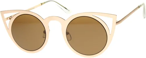 Vista 4 de Womens Laser Cut Open Metal Mirror Lens Round Cat Eye Sunglasses 48mm