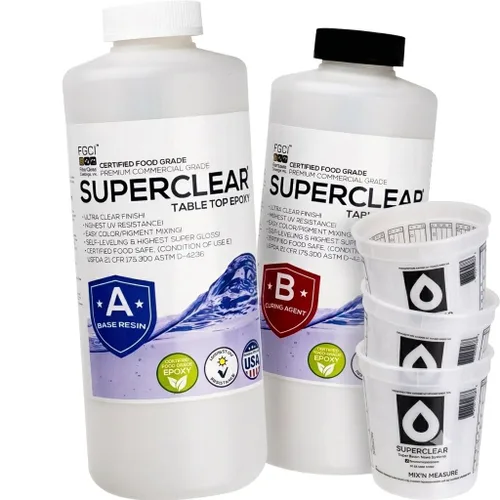 Vista 8 de Superclear - Kit de taza de resina epoxi de 1 galón, capa 1:1 transparente Self-leveling coating for bar tops, countertops, tumblers & wood.