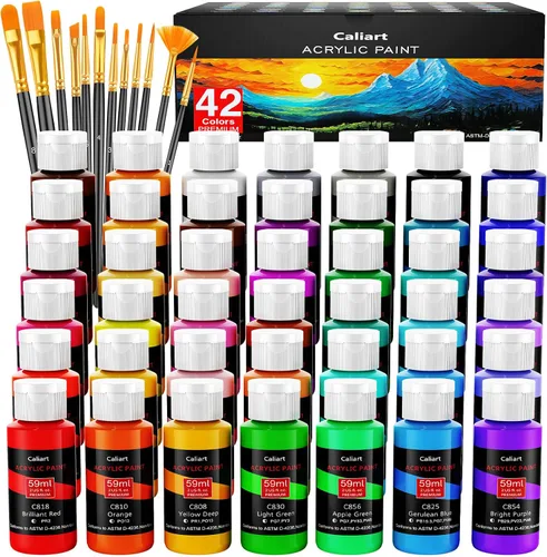 Vista 11 de Caliart - Juego de pintura acrílica iridiscente de 24 colores camaleón con 12 pinceles Craft Painting kit for Adults Artists Beginners, Rich