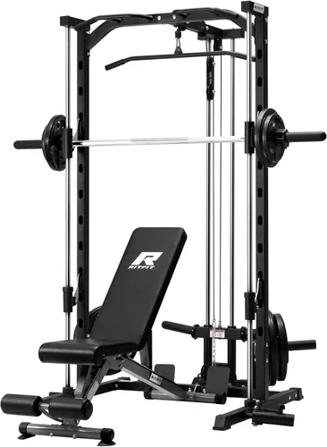 Vista 9 de RitFit Smith - Estante de potencia para máquina con sistema LAT-Pull Down, minas terrestres, barra de barra, clavijas de almacenamiento de placas