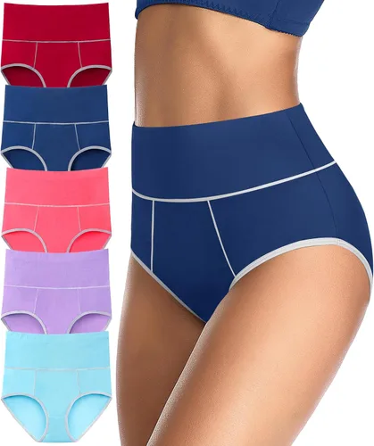Vista 12 de ASIMOON Ropa interior de cintura alta con control de abdomen para mujer, de algodón, talla grande, cobertura completa, bragas para mujer