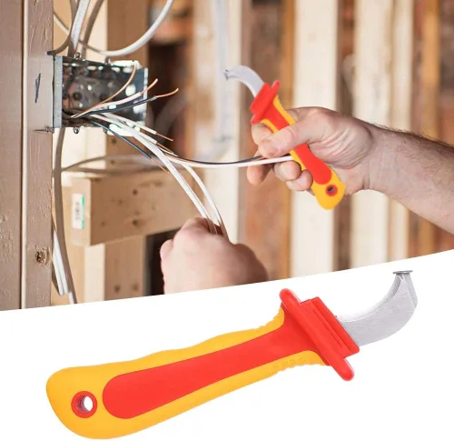 Vista 5 de Walfront Cable pelar cuchillo 1000 V aislamiento electricista cuchillo fijo gancho en forma de cuchillas antideslizantes antideslizante anti