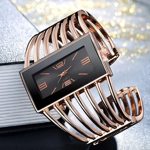 Vista 4 de Relojes de pulsera de moda para mujer, reloj de pulsera analógico de cuarzo con esfera rectangular de lujo, regalos para mujer