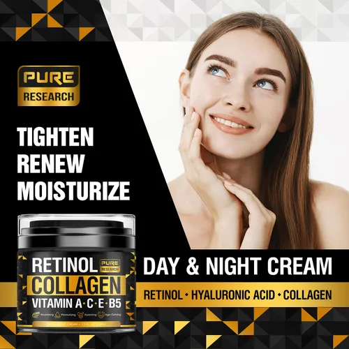 Vista 5 de Crema facial de retinol – Crema natural antiarrugas – Hidratante facial antienvejecimiento con colágeno y ácido hialurónico – Hidrata, renueva