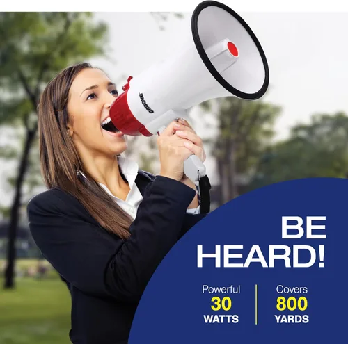 Vista 3 de Croove Portable Megaphone - Loud Speaker, Lightweight Bullhorn with Siren Music, Volume Control