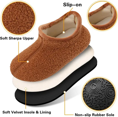 Vista 5 de Scurtain Pantuflas unisex para niños grandes, calcetines de lana artificial con suela de goma antideslizante para niños grandes, niñas y niños