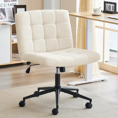 Vista 13 de Furnimart Silla de escritorio giratoria de 360° con tiras cruzadas, cojín extra grueso, silla de felpilla de alta calidad con patas cruzadas
