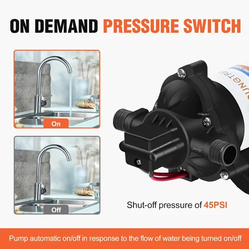 Vista 2 de YOUNGTREE Bomba de diafragma de agua de 12 V CC, 3.5 GPM, 45 PSI, bomba de presión de agua dulce autocebante de 12 voltios con interruptor