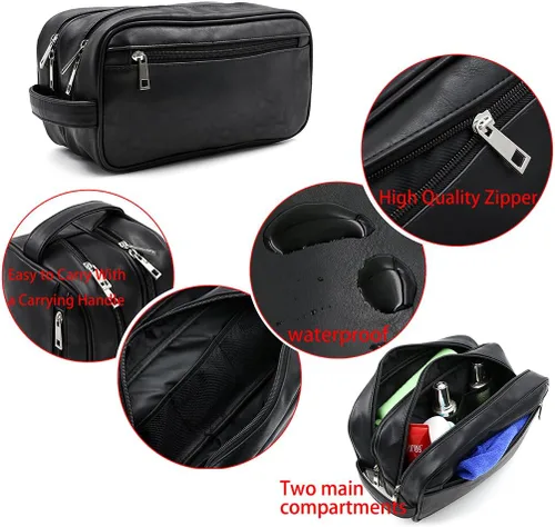 Vista 3 de Sumnacon Bolsas de aseo personal, unisex, de piel sintética, impermeable, organizador de artículos de aseo para viajes, perfecto para afeitar, aseo