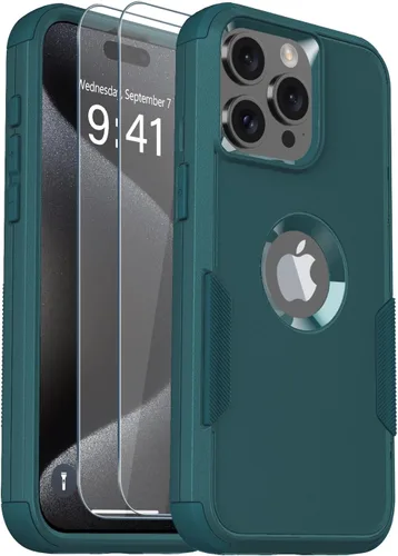 Vista 10 de Funda para iPhone 15 Pro – [2 protectores de pantalla de vidrio templado] [10 pies a prueba de caídas militar], funda protectora antideslizante a