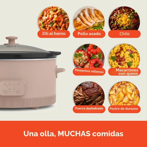 Vista 5 de bella Olla de cocción lenta programable de 6.0 cuartos de galón, revestimiento antiadherente de cerámica, temperatura ajustable y tiempos