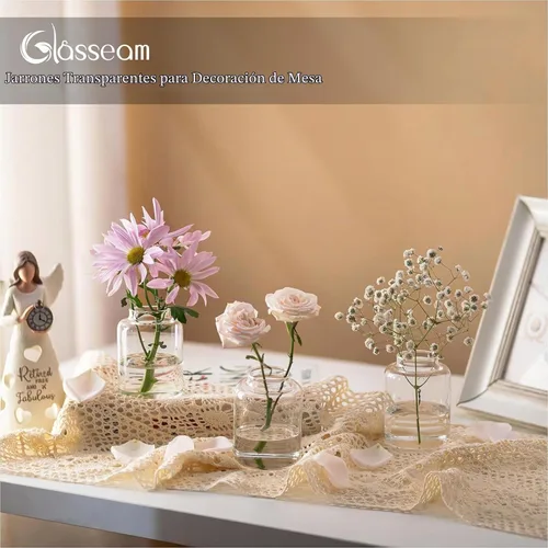 Vista 3 de Glasseam Juego de 6 jarrones de cristal para centros de mesa, modernos jarrones pequeños para el hogar, estante de mesa, decoración de fiesta