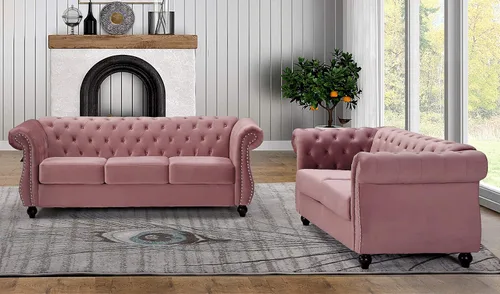 Vista 9 de Container Furniture Direct Feinstein - Sofá de terciopelo moderno Chesterfield para sala de estar con cabezas de clavos, acolchado de diamante