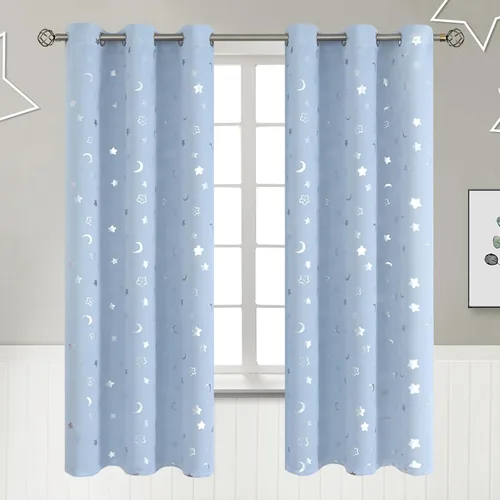 Vista 114 de BGment Cortinas opacas para dormitorio infantil, con aislamiento térmico, con ojales, estampado de estrellas plateadas, cortinas para oscurecer