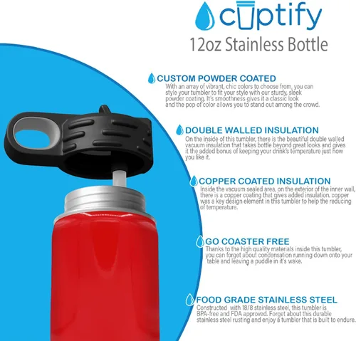 Vista 103 de Cuptify Botella de agua para niños personalizada con nombre en botella de agua aislada con anillo brillante verde de 12 onzas Verde brillante